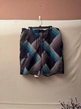 Men's Navy & Teal Geometric Swim Shorts